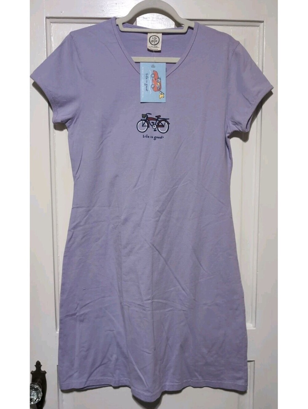 Life is Good Crusher Short Sleeve T-Shirt Dress Purple Bicycle Woman's M(1646)G